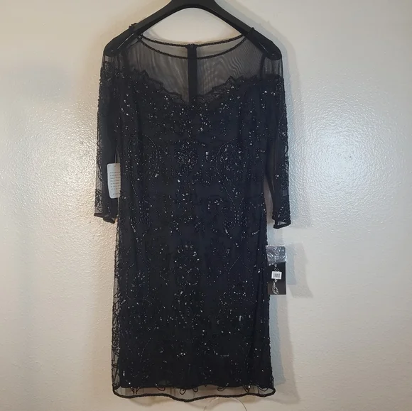 ❤️ Pisarro Nights Beaded Illusion Mesh Sheath Dress - Picture 3 of 10